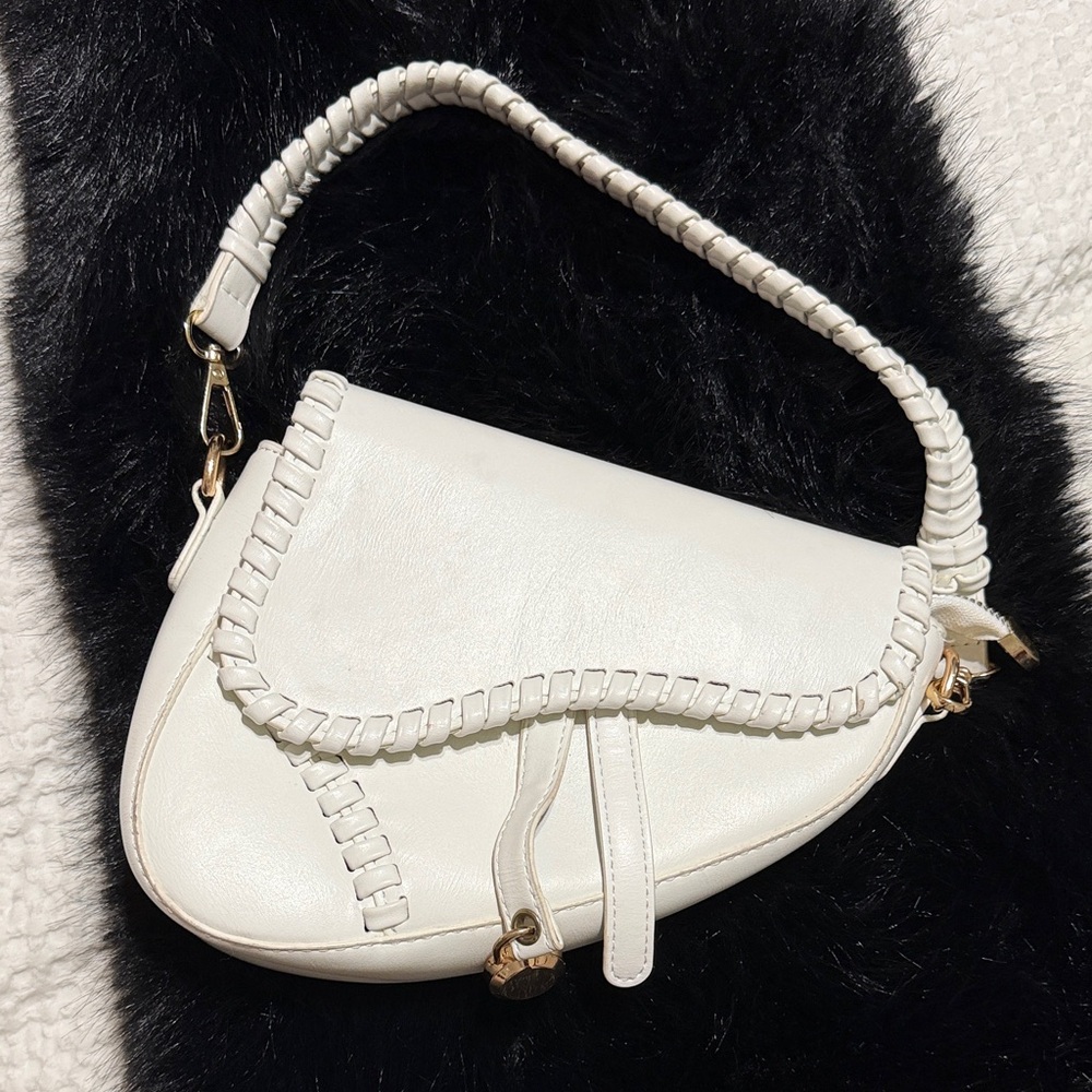 White Braided Saddle Shoulder Bag